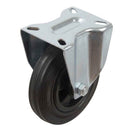 White Smoke Pressed Steel Fixed Castors with Black Rubber on Polypropylene Wheel - 80mm to 150mm