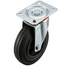 White Smoke Pressed Steel Swivel Castors with Black Rubber on Polypropylene Wheel - 80mm to 150mm