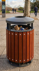 50 Litre Open-Top Hardwood Waste Bin, 450mm Diameter, Steel Frame