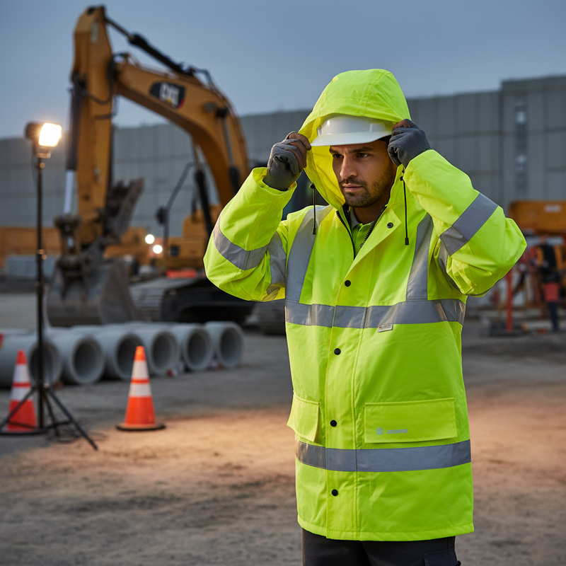 Dim Gray 4 In 1 High-Visibility Jacket and Bodywarmer with Concealed Hood