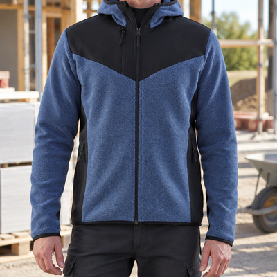 Numb Blue/Dark Navy Hooded Fleece Jacket with Reinforced Softshell