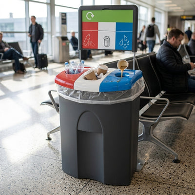 Triple compartment recycling bin 110L with liquid reservoir