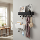 Premium Wall Mounted Shelf with 4 Key Hooks and Storage for Entryway and Hallway Organization