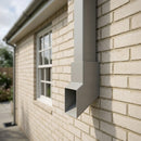 72x72mm Flush Joint Aluminium Downpipe Shoe — RAL 7036 (in use)