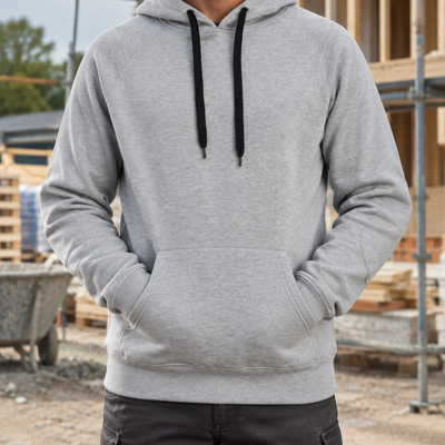 Heavy Duty Pullover Work Hoodie with Reinforced Elbows - Grey