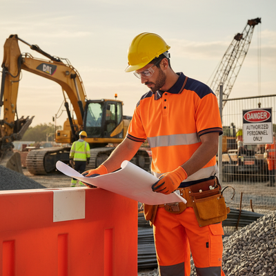 Premium Short Sleeved Two Tone Hi Vis Polo Shirt - Orange & Navy