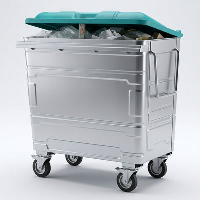 660 litre galvanised steel wheeled waste container EN 840