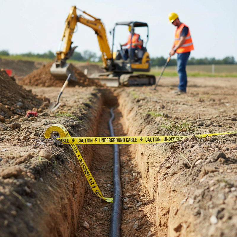 Rosy Brown High-Performance Detectable Underground Tape for Electric Cables - 150mm x 100m