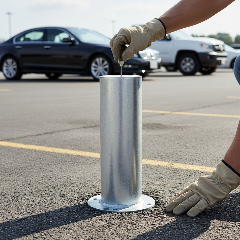 Dark Gray Heavy Duty Lockable Bollard Socket System for Secure Parking and Traffic Control