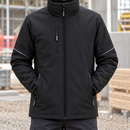 Windproof Fleece Lined Work Jacket with Padded Sleeves - Black