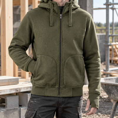Heavyweight Full Zip Work Hoodie - Khaki Green