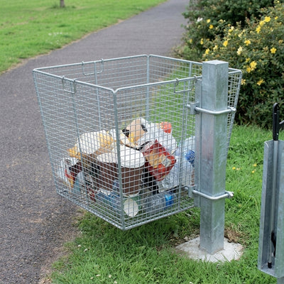 Square wire basket litter bin galvanised steel outdoor