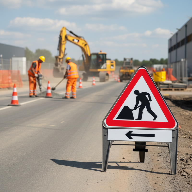 Dark Gray Premium Men At Work with Arrow Left Supplementary Plate 750mm Q-Sign