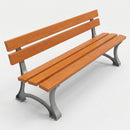 Outdoor cast steel and oak bench with stainless steel support (view 2)