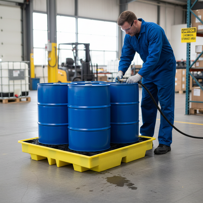 Heavy Duty Low Profile Plastic 4 Drum Spill Pallet