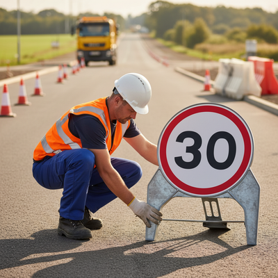 High-Performance 30mph 750mm Q-Sign for Traffic Management