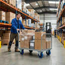 Pressed Steel Fixed Castors With Blue Rubber on Black Polypropylene Wheel - 100mm & 125mm