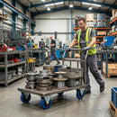 Pressed Steel Fixed Castors With Blue Rubber on Black Polypropylene Wheel - 100mm & 125mm