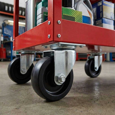 100mm Pressed Steel Swivel Castor Wheel - Black Polypropylene & 4-Hole Top Plate - 85kg Max Load