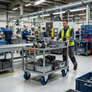 Pressed Steel Fixed Castors With Blue Rubber on Black Polypropylene Wheel - 100mm & 125mm