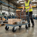 Rosy Brown Pressed Steel Swivel Castors with Black Rubber on Polypropylene Wheel - 80mm to 150mm