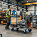 Pressed Steel Fixed Castors With Blue Rubber on Black Polypropylene Wheel - 100mm & 125mm