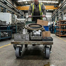 Dark Sea Green Pressed Steel Fixed Castors With Grey Rubber on Black Polypropylene Wheel - 50mm to 100mm