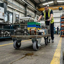 Slate Gray Pressed Steel Fixed Castors With Grey Rubber on Black Polypropylene Wheel - 50mm to 100mm