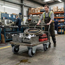 Slate Gray Pressed Steel Fixed Castors With Grey Rubber on Black Polypropylene Wheel - 50mm to 100mm
