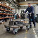 Slate Gray Pressed Steel Fixed Castors With Grey Rubber on Black Polypropylene Wheel - 50mm to 100mm