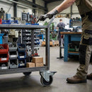 Black Pressed Steel Braked Swivel Castors With Grey Rubber on Black Polypropylene Wheel - 50mm to 100mm