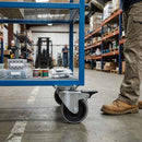 Dim Gray Pressed Steel Braked Swivel Castors With Grey Rubber on Black Polypropylene Wheel - 50mm to 100mm