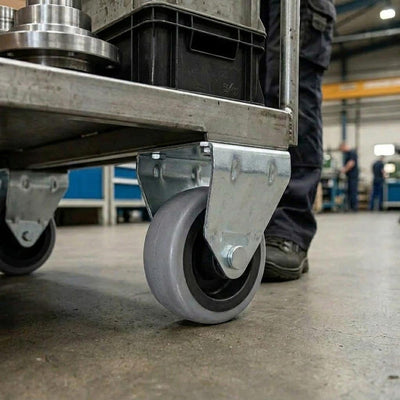 100mm Fixed Castor With Grey Rubber on Polypropylene Wheel & 4-Bolt-Hole - 80kg Load Capacity
