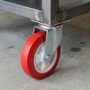100mm Pressed Steel Swivel Castor Wheel - Red Polyamide, 4-Hole Top Plate - 110kg Load Capacity