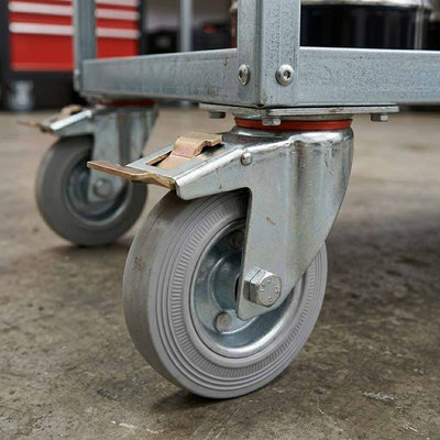 100mm Swivel Castor Wheel with Directional Brake - Grey Rubber - 4-Hole Top Plate, 75kg Load Capacity