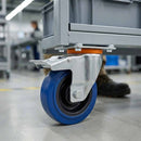 100mm Swivel Castor With Blue Rubber on Polypropylene Wheel, Directional Brake - 120kg Max Load