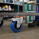 100mm Swivel Castor With Blue Rubber on Polypropylene Wheel, Directional Brake - 120kg Max Load