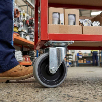 100mm Swivel Castor With Grey Rubber on Polypropylene Wheel & 4-Hole Top Plate - 80kg Load Capacity