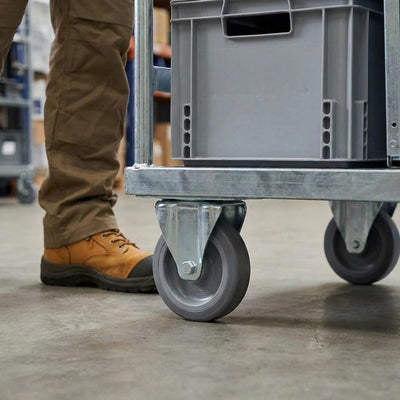 100mm Zinc Plated Fixed Retail Castor Wheel - Grey Thermoplastic Rubber Wheel - 80kg Load Capacity