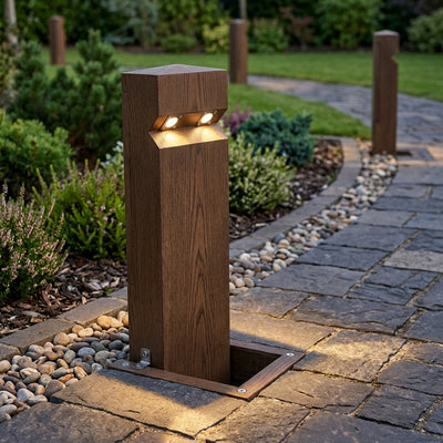 Double Solar LED Bollard Oak 1m Decorative Path Light
