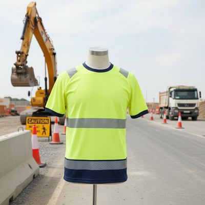 Premium High Visibility Two-Tone Short Sleeve T-shirt - Yellow/Navy