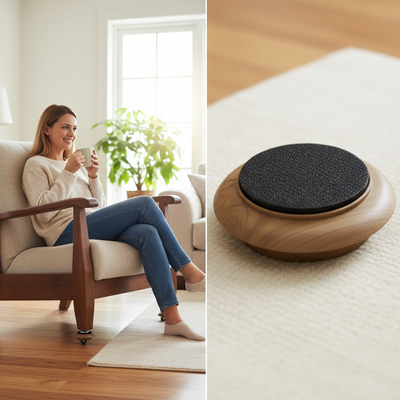 Premium 44mm Dark Wood Effect Non-Slip Furniture Castor Cups – 4 Pack for Floor Protection