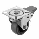 White Smoke Pressed Steel Braked Swivel Castors With Grey Rubber on Black Polypropylene Wheel - 50mm to 100mm