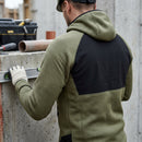 Full-Zip Thermal Midlayer Hoodie, Windproof Panels - Khaki Green/Black