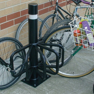 Six-station steel cycle rack with powder coat finish