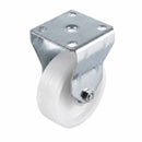 White Smoke Pressed Steel Fixed Castors With White Nylon Wheel - 50mm & 75mm