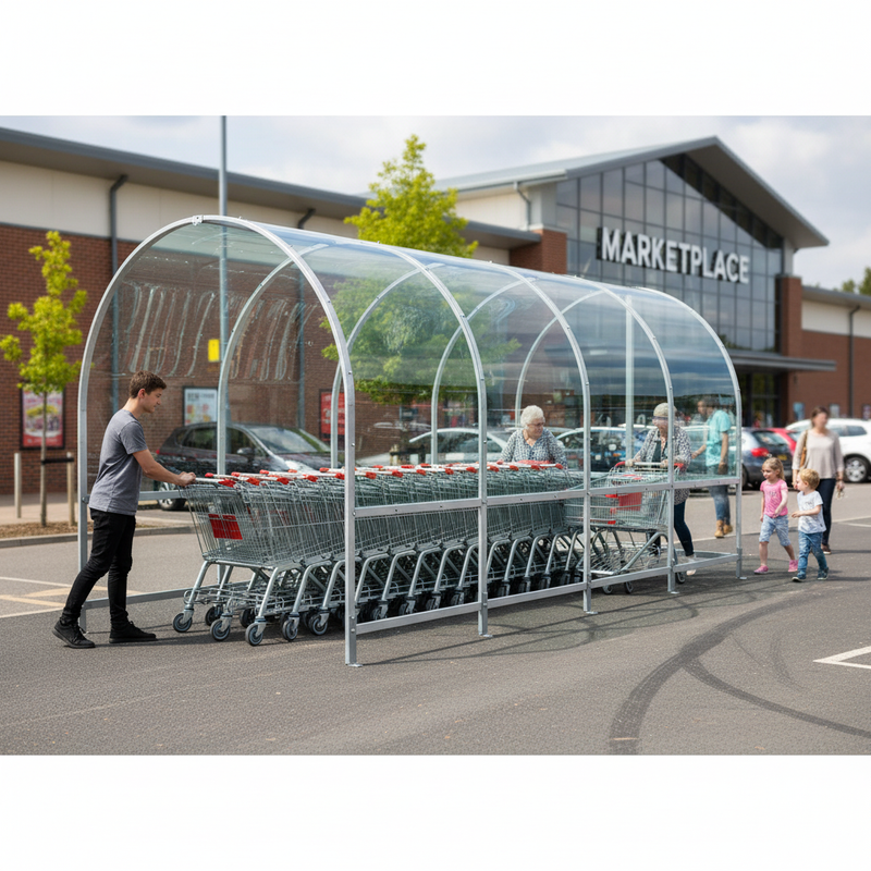 Light Slate Gray Heavy Duty Single Bay Trolley Shelter with Clear PETG Roof