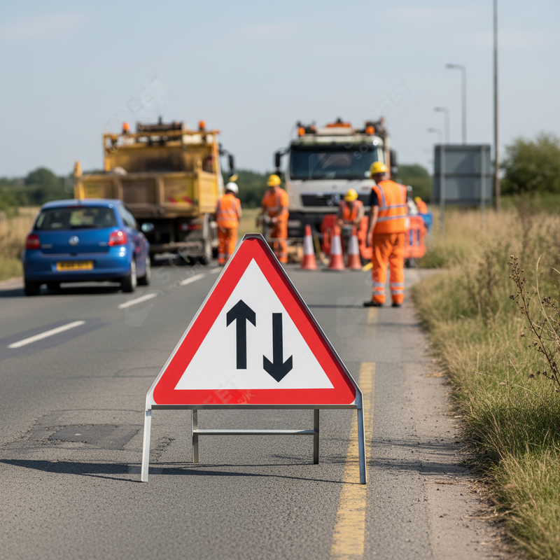 Light Slate Gray Premium Two Way Traffic Triangle Metal Sign - 750mm Size