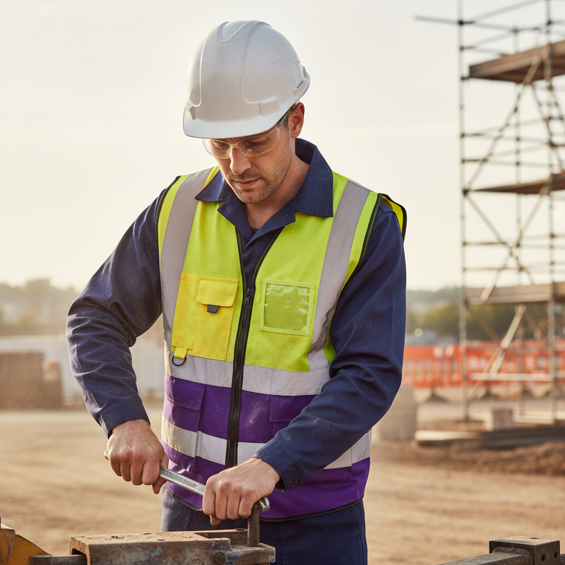 Light Gray High-Visibility Two Tone Executive Waistcoat with ID Pocket - Saturn Yellow/Purple