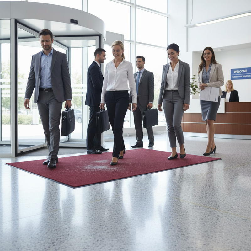 Gray Premium Dust Control Plushway Entrance Mat - Red